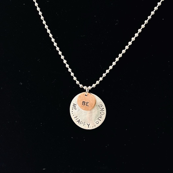 ACACIA Be Me Be Happy Be Strong NECKLACE motivational uplifting hammered silver - Picture 8 of 8